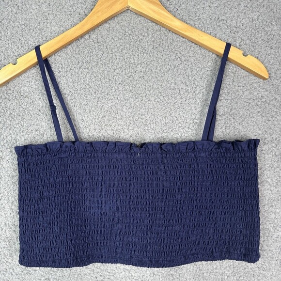 O.P.T. tops womens smocked crop tank top navy blue size large spaghetti straps - Picture 9 of 12